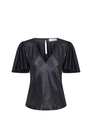 Farfalla Fluted Top | Navy Shimmer