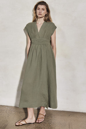 MON Georgia Linen Dress | Moss