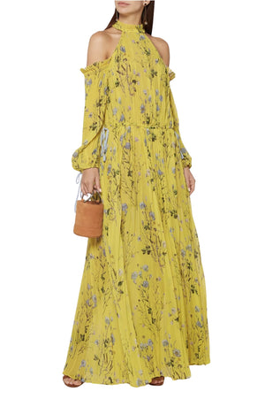 Self Portrait | Yellow Floral Cold Shoulder Dress | AU 8