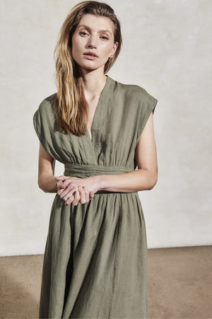 MON Georgia Linen Dress | Moss