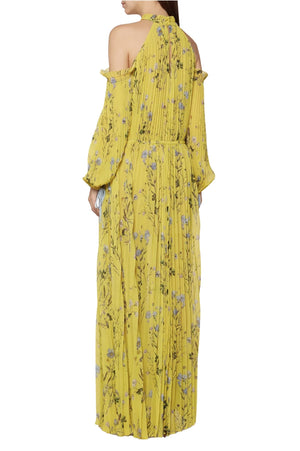 Self Portrait | Yellow Floral Cold Shoulder Dress | AU 8