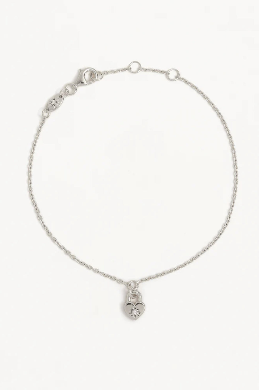 Crystal Lotus Heart Padlock Bracelet | Silver