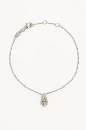 Crystal Lotus Heart Padlock Bracelet | Silver