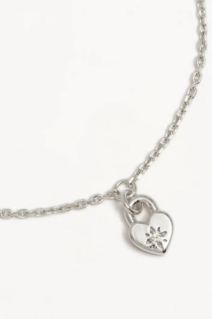 Crystal Lotus Heart Padlock Bracelet | Silver