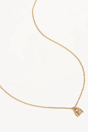 Crystal Lotus Padlock Necklace | Gold