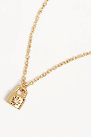 Crystal Lotus Padlock Necklace | Gold