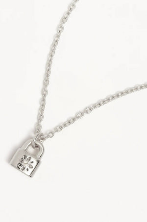 Crystal Lotus Padlock Necklace | Silver