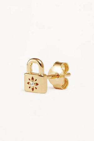 Crystal Lotus Padlock Stud Earrings | Gold