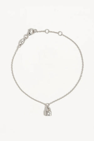 Crystal Lotus Padlock Bracelet | Silver