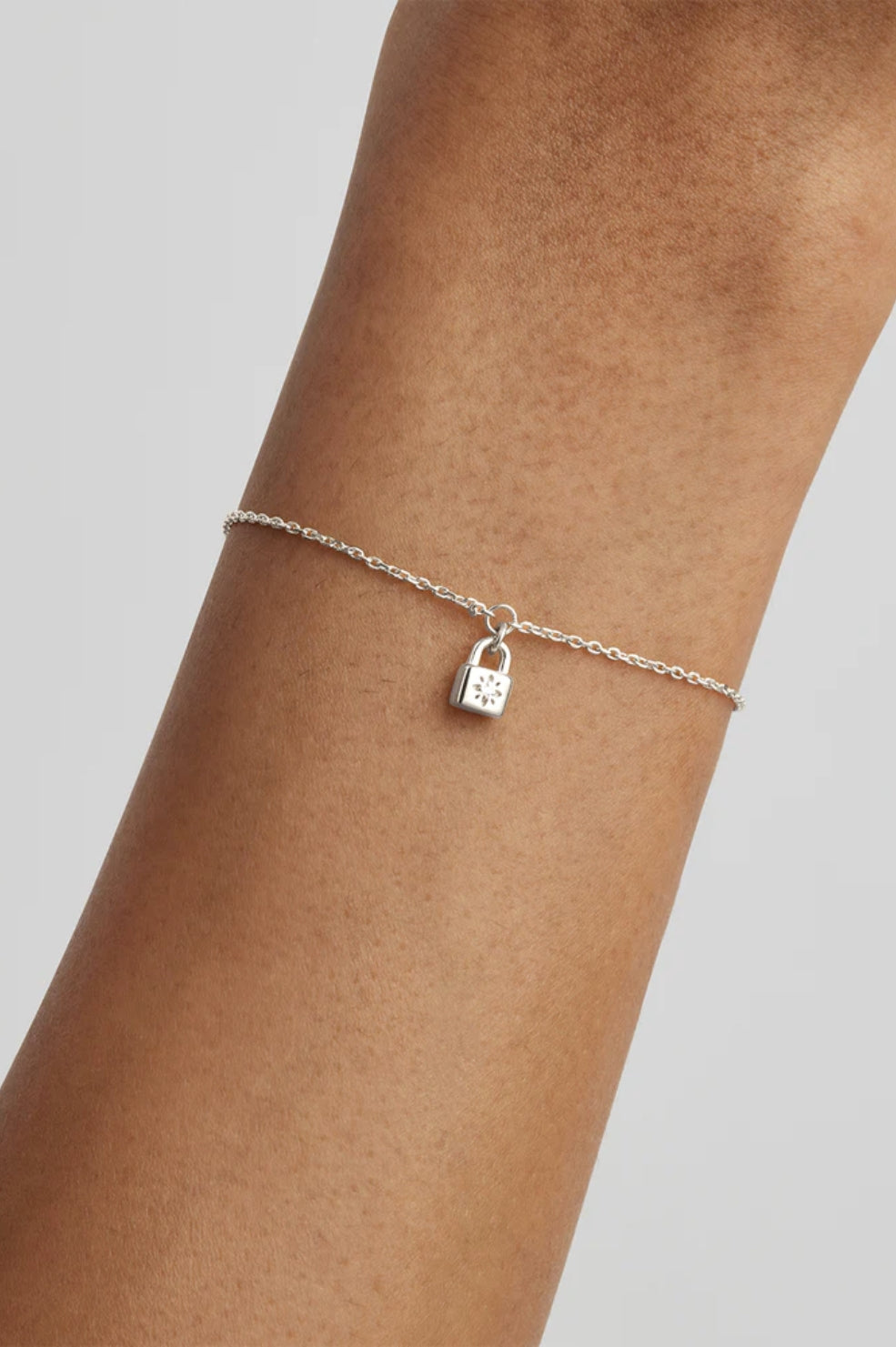 Crystal Lotus Padlock Bracelet | Silver