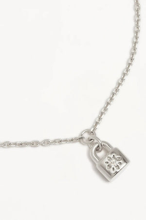 Crystal Lotus Padlock Bracelet | Silver