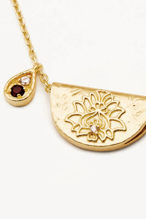 Lotus Birthstone Necklace | January - Garnet