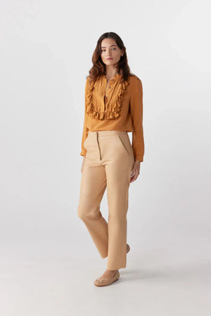 Apricot Tan Ruffle Blouse