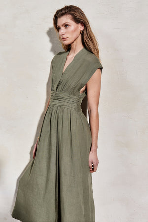 Georgia Linen Dress | Moss