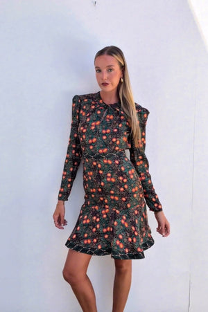 Saloni | Floral L/S Silk Dress | AU 6