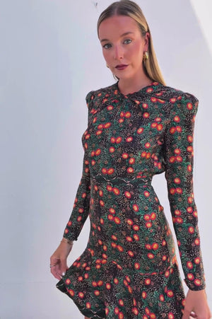 Saloni | Floral L/S Silk Dress | AU 6